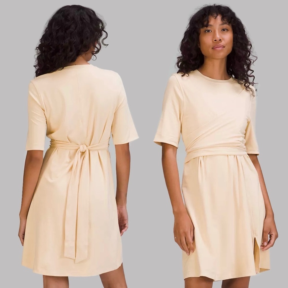 Lululemon Womens Wrap-Front T-Shirt Dress Double Layer Pima Cotton Yellow SZ 10